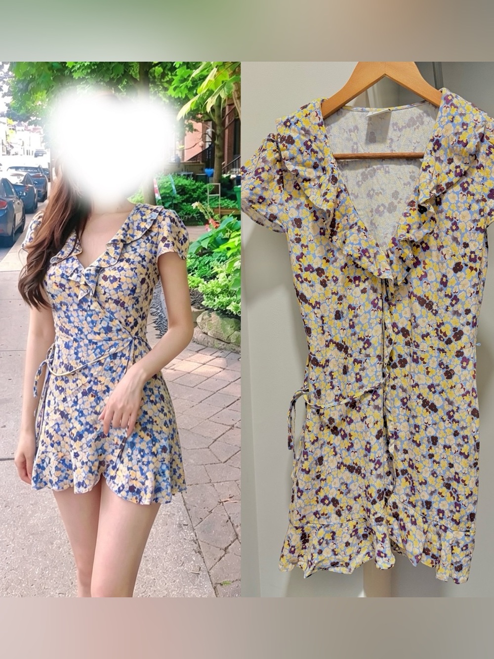 Sunday Best Yellow and Purple Floral Ruffle Wrap Mini Dress